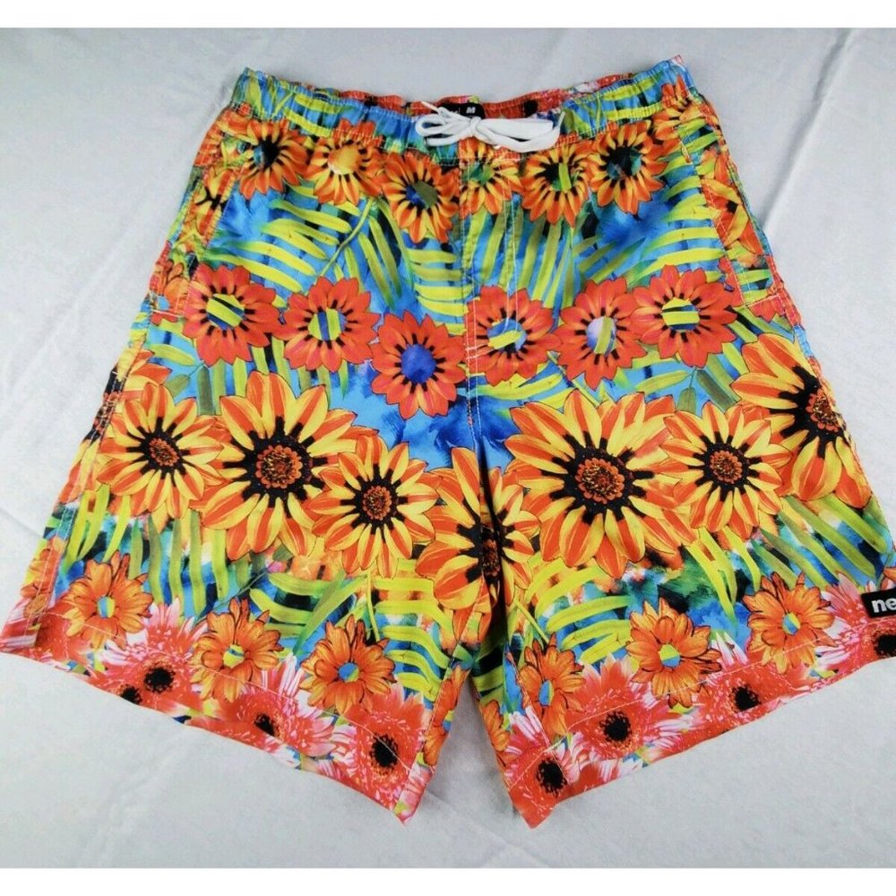 NEFF Board Shorts Flowers Mens Swim Trunks Medium Swim Suit